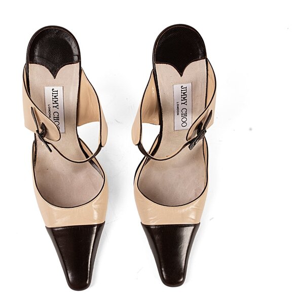 Jimmy Choo Two-Tone Leather Mule Heels - Picture 4 of 8